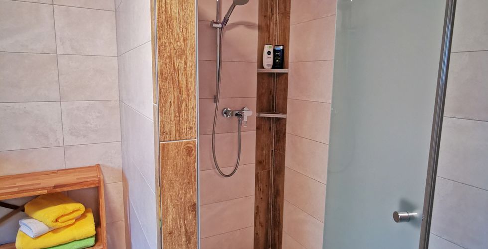 Oberbacherhof**** Ferienwohnung Holunderblüte Badezimmer mit Dusche