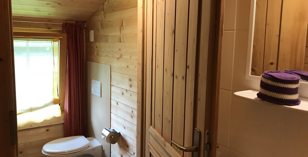 Gästehaus Schlossnerhof - Badezimmer im Ferien-Blockhaus Klein-Venediger in Virgen in Osttirol