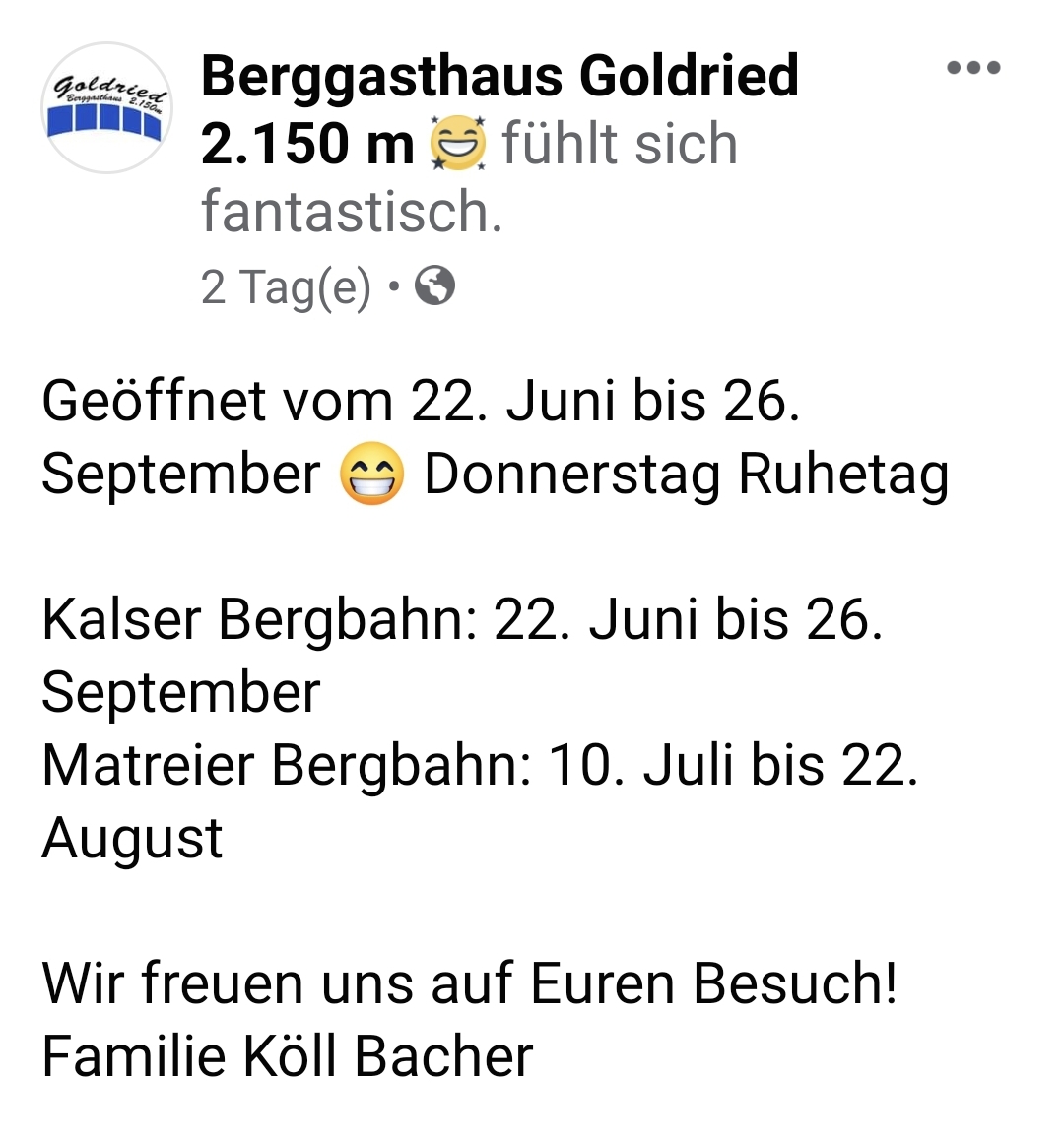 Berggasthof Goldried 2.156m