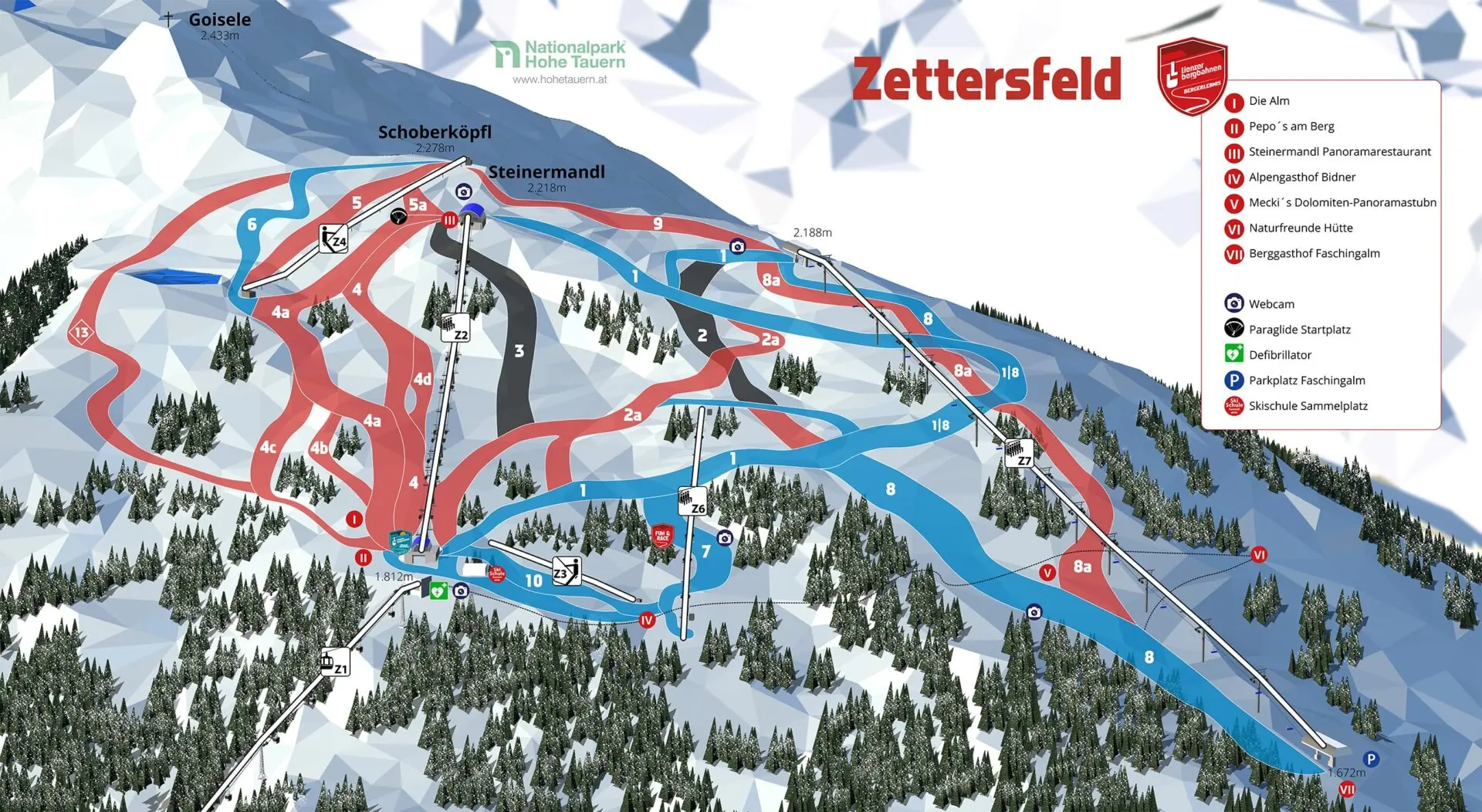 Familie beim Skifahren am Zettersfeld oberhalb von Lienz